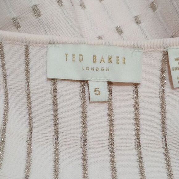 Ted Baker London RELIOA Flippy Metallic Jacquard Pink Dress Size 12 / 14 USA - 5 - Picture 12 of 16
